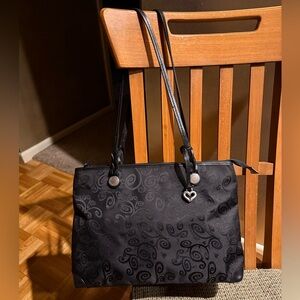 Brighton “Mevelyn” East-West Shoulder Tote Black Swirl Jacquard Canvas & Leather